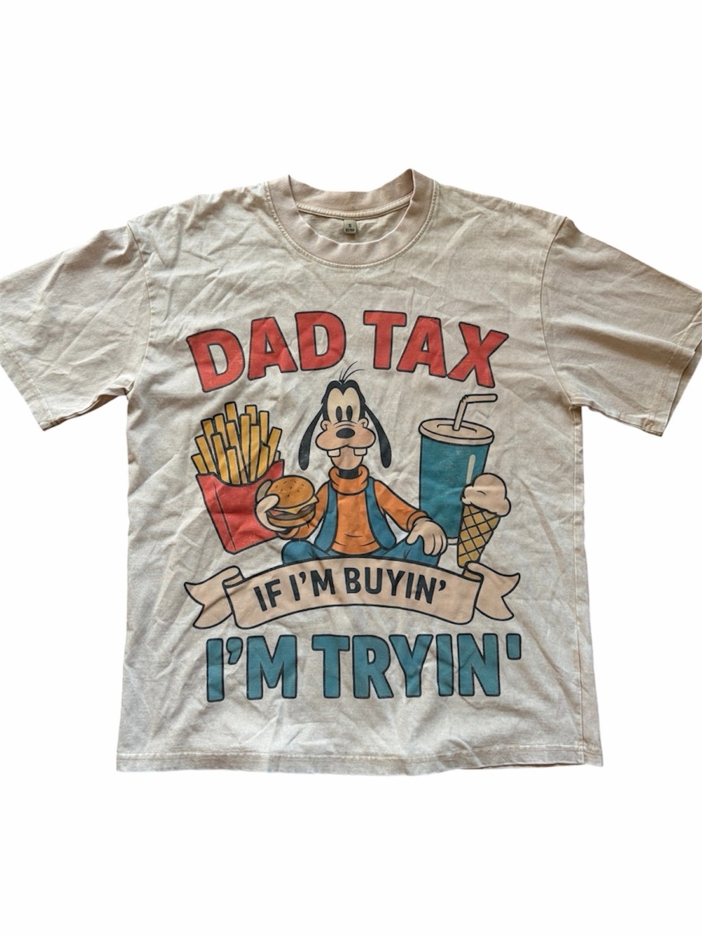 Goofy Beige Dad Tax Graphic Tee 100% Cotton Cartoon Food Print Vintage Y2K VTG